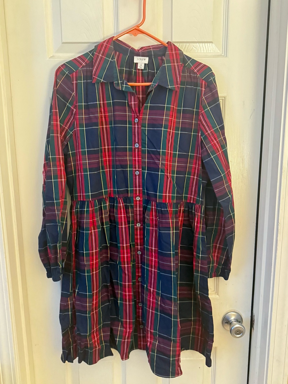J. Crew Red & Navy Plaid Button-Front Babydoll Dress - Picture 2 of 2